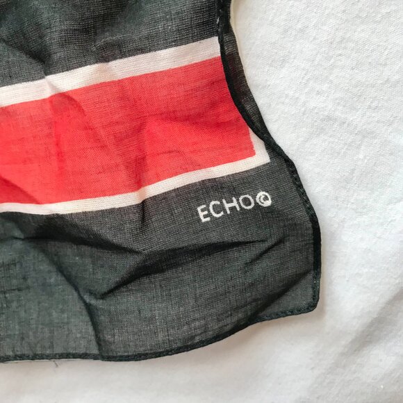 Vintage ECHO Striped Scarf Wrap Shawl Cotton Red Black Stripes 12 X 54" France - Picture 6 of 13